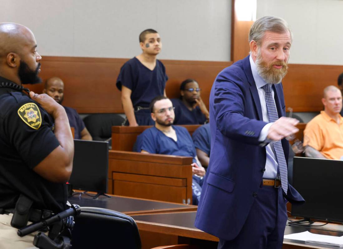 Attorney David Westbrook, representing Jesus Ayala, center, addresses the court during a hearin ...