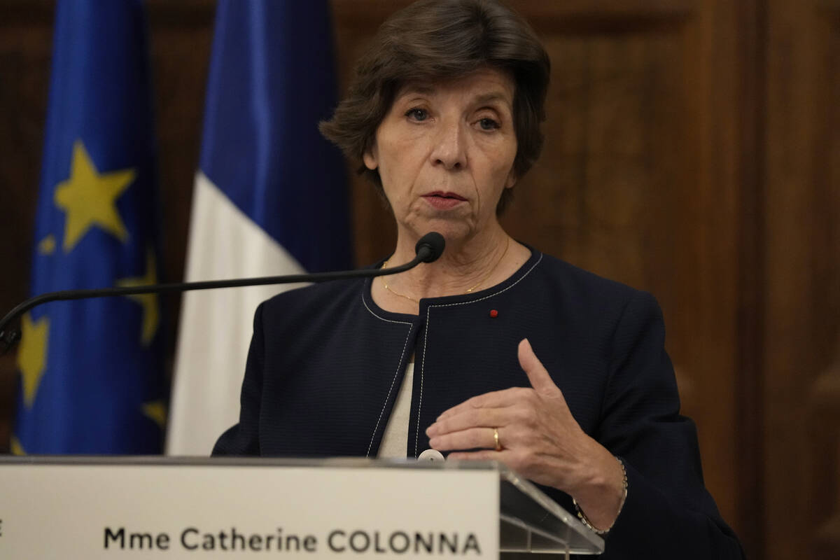 French Foreign Minister Catherine Colonna, speaks during a press conference at the Pine Palace, ...