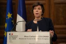 French Foreign Minister Catherine Colonna, speaks during a press conference at the Pine Palace, ...