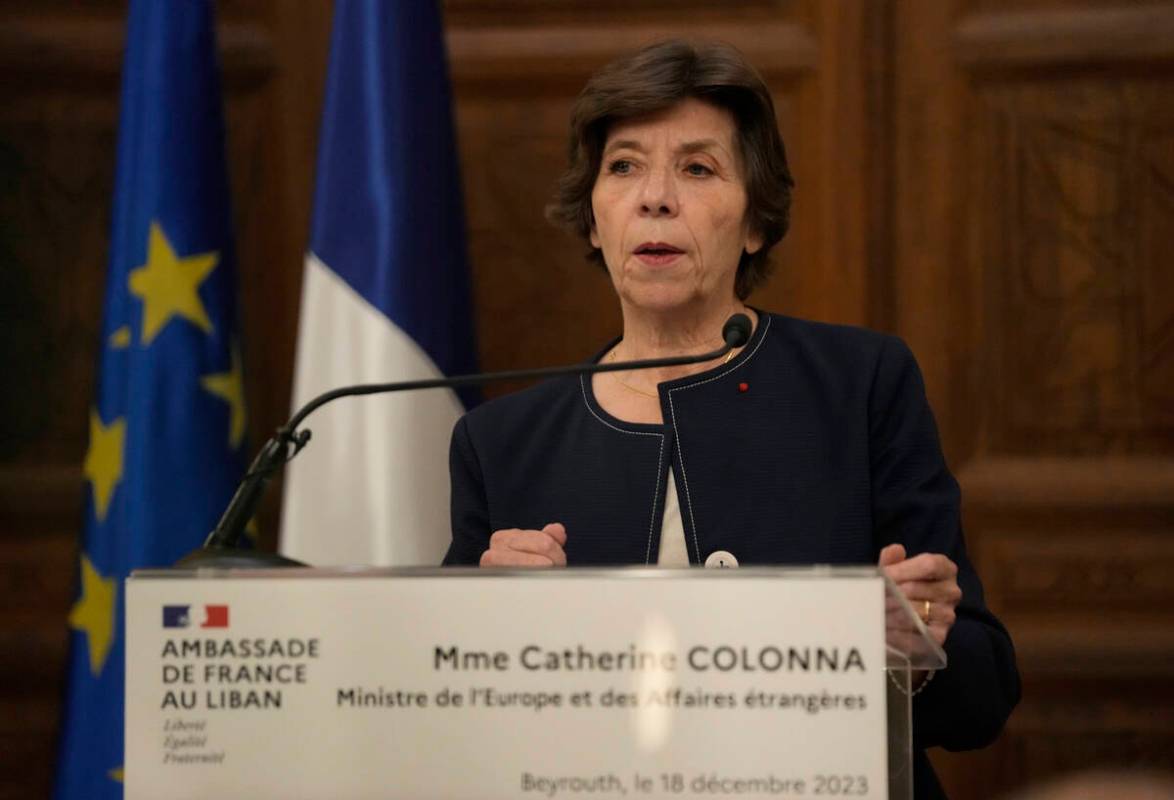 French Foreign Minister Catherine Colonna, speaks during a press conference at the Pine Palace, ...