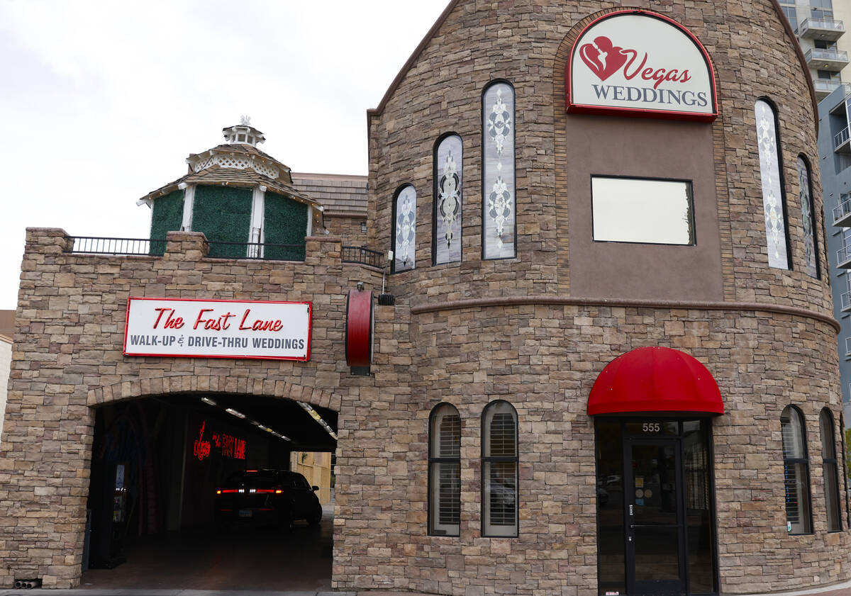 Entrance to drive-thru weddings at Vegas Weddings is shown, on Tuesday, Dec. 19, 2023, in Las V ...