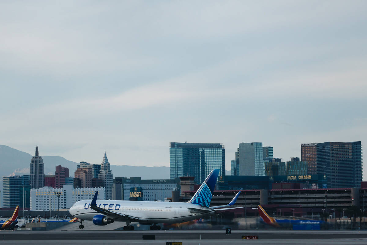 An airplane takes off from Harry Reid International Airport on Wednesday, Dec. 20, 2023, in Las ...