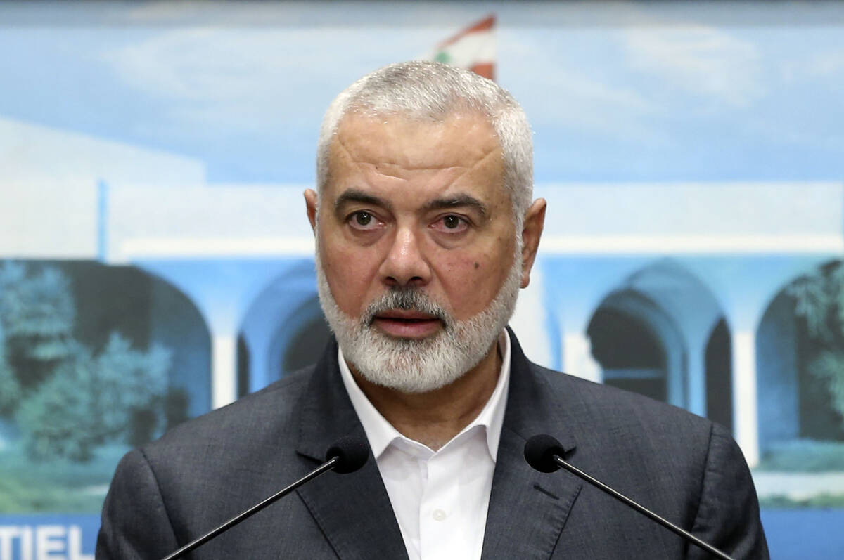 FILE - In this photo released by Lebanese government, Ismail Haniyeh, the leader of the Palesti ...