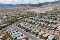 An aerial photo shows homes in Summerlin near Paseos Park on Wednesday, Aug 9, 2023. (Bizuayehu ...