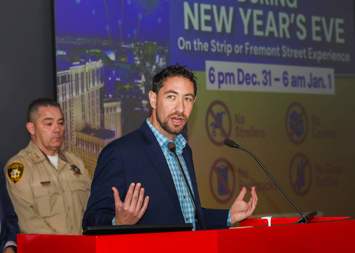 Clark County Commissioner Michael Naft speaks during the New Year's Eve Safety 2023 Press Confe ...