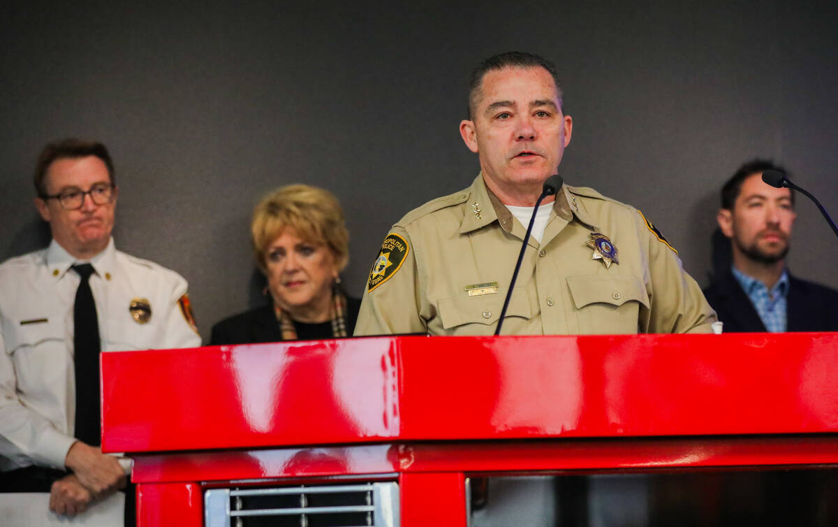 Undersheriff Andrew Walsh with the Las Vegas Metropolitan Police Department speaks during the N ...