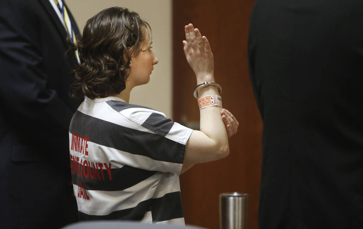Gypsy Rose Blanchard raises her right hand and swears an oath while pleading guilty to murder i ...