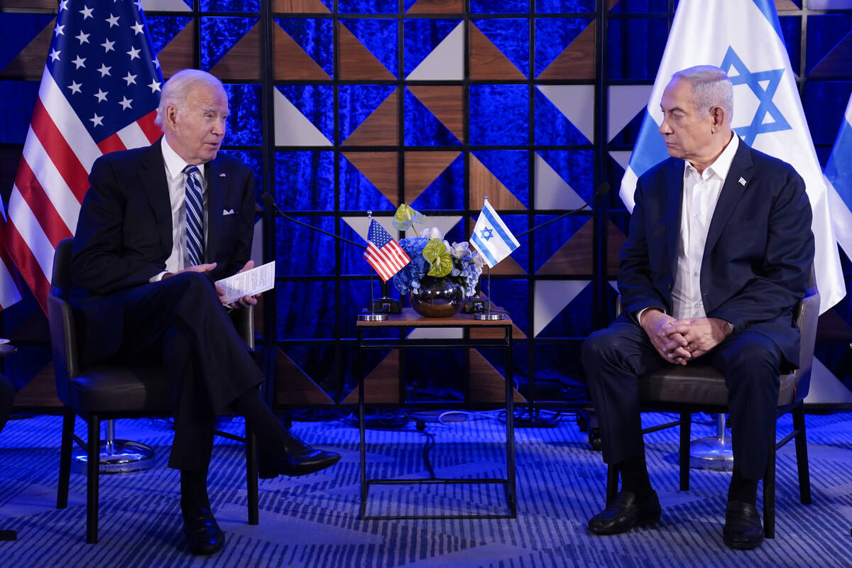 FILE - President Joe Biden speaks as he meets with Israeli Prime Minister Benjamin Netanyahu, W ...