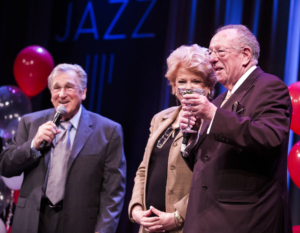 Former Las Vegas Mayor Oscar Goodman,right, and his wife current mayor Carolyn Goodman at toast ...