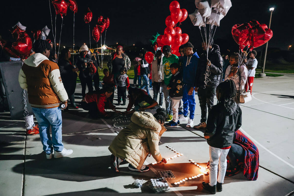 People gather for a vigil in honor of Keon Young at Desert Horizons Park on Friday, Dec. 29, 20 ...