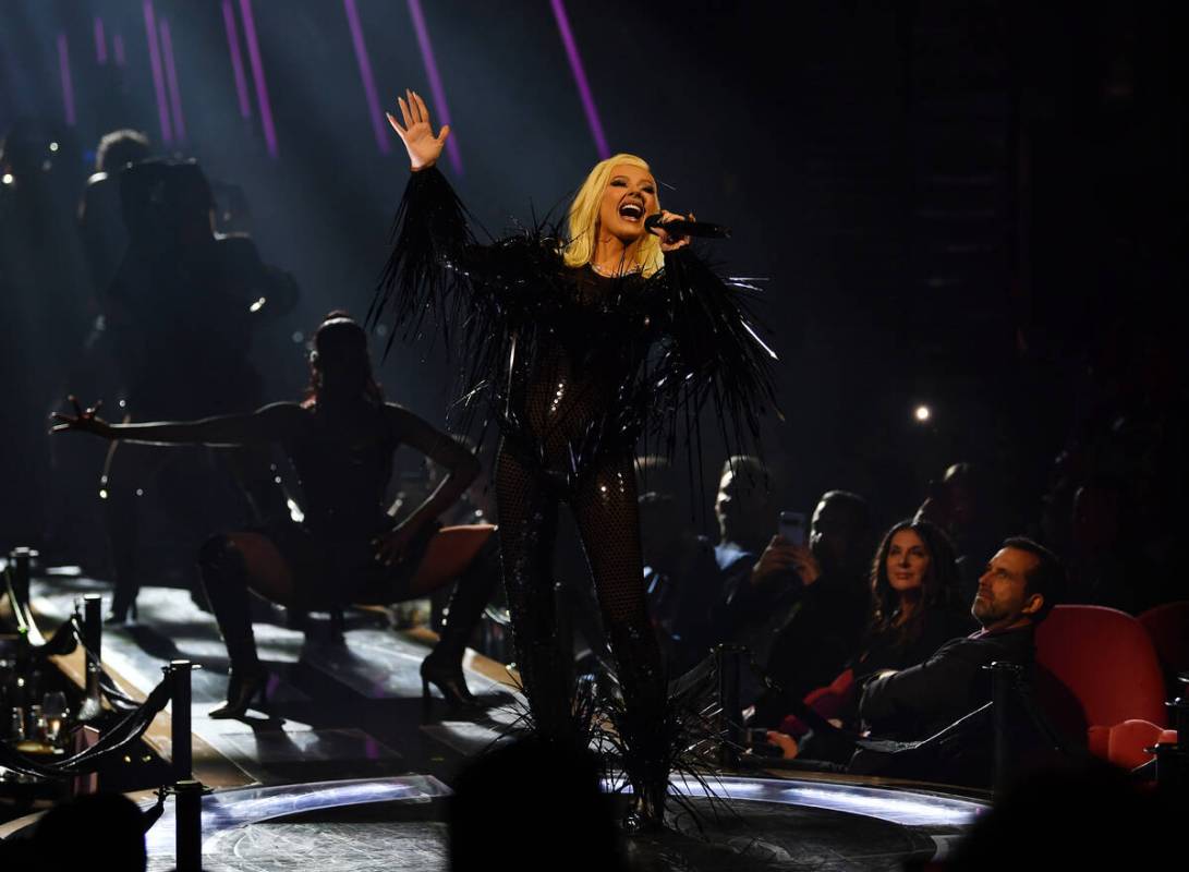 Christina Aguilera performs at her opening night show at Voltaire at the Venetian Resort Las Ve ...