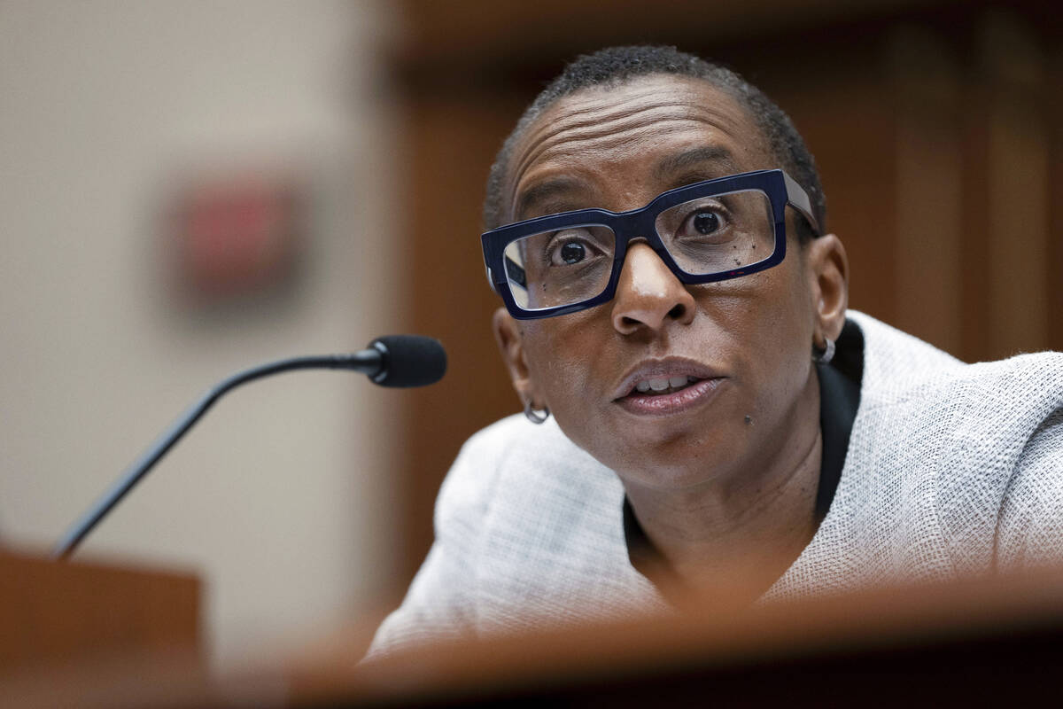 FILE - Harvard University President Claudine Gay speaks during a hearing of the House Committee ...