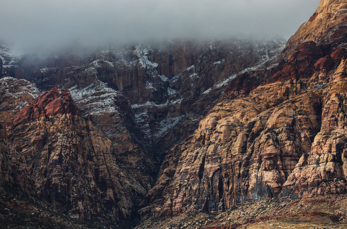 A dusting of snow blankets Red Rock Canyon on Wednesday, Jan. 3, 2024, in Las Vegas. (Daniel Pe ...