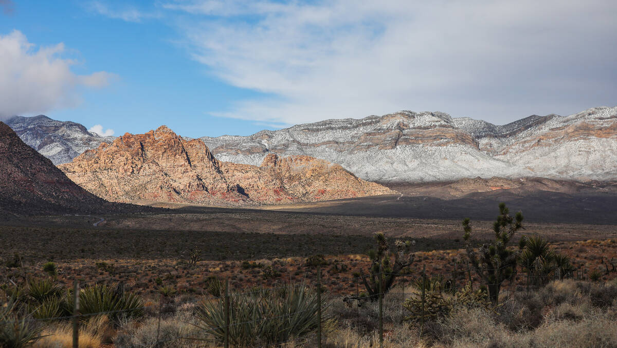 A dusting of snow blankets Red Rock Canyon on Wednesday, Jan. 3, 2024, in Las Vegas. (Daniel Pe ...