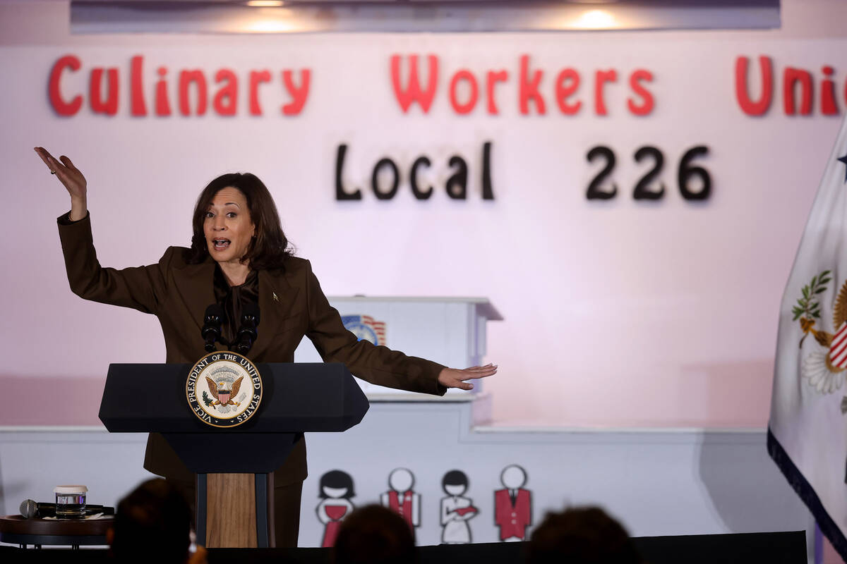 Vice President Kamala Harris speaks to Culinary Union members and guests at union headquarters ...