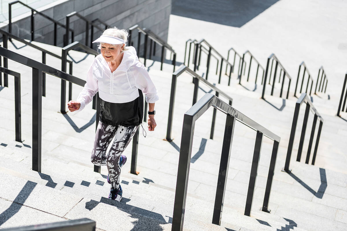 Taking the stairs, not the elevator, is an easy way to boost your daily step count, without the ...