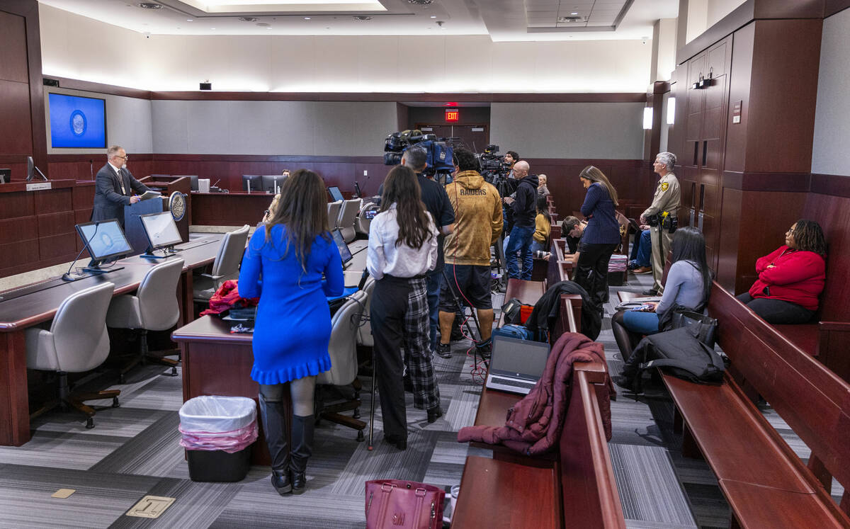 Chief Judge Jerry Wiese II speaks in his courtroom during a press conference by about Deobra Re ...