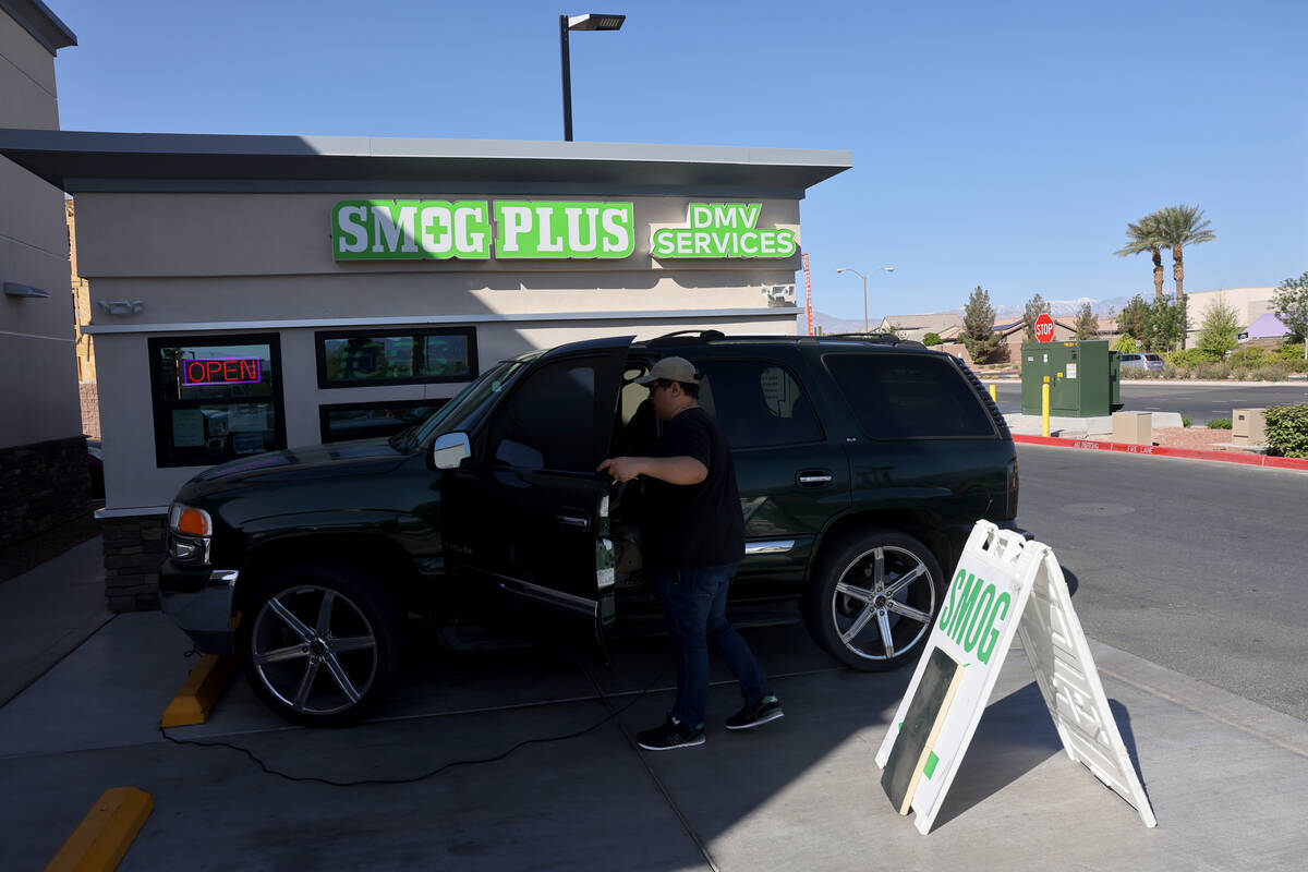 A Smog Plus DMV Registration kiosk in Las Vegas Thursday, April 27, 2023. (K.M. Cannon/Las Vega ...