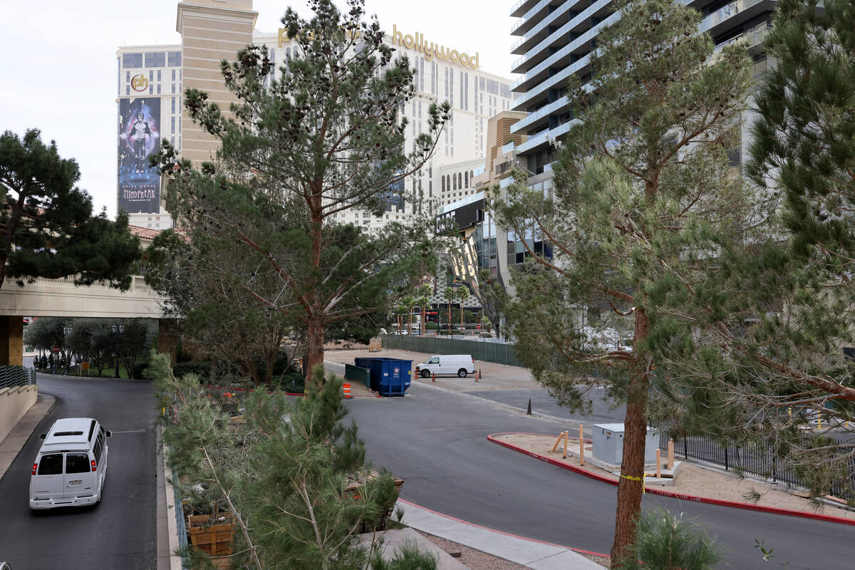 A sliver of land between the Bellagio and The Cosmopolitan is shown on the Strip in Las Vegas o ...