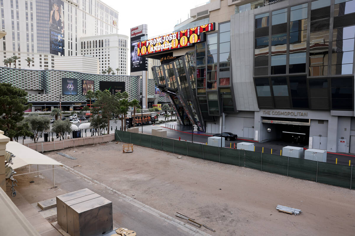 A sliver of land between the Bellagio and The Cosmopolitan is shown on the Strip in Las Vegas o ...