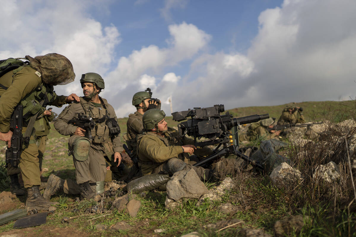 Israeli combat reservists and tank forces take part in training drills on the Lebanese front in ...