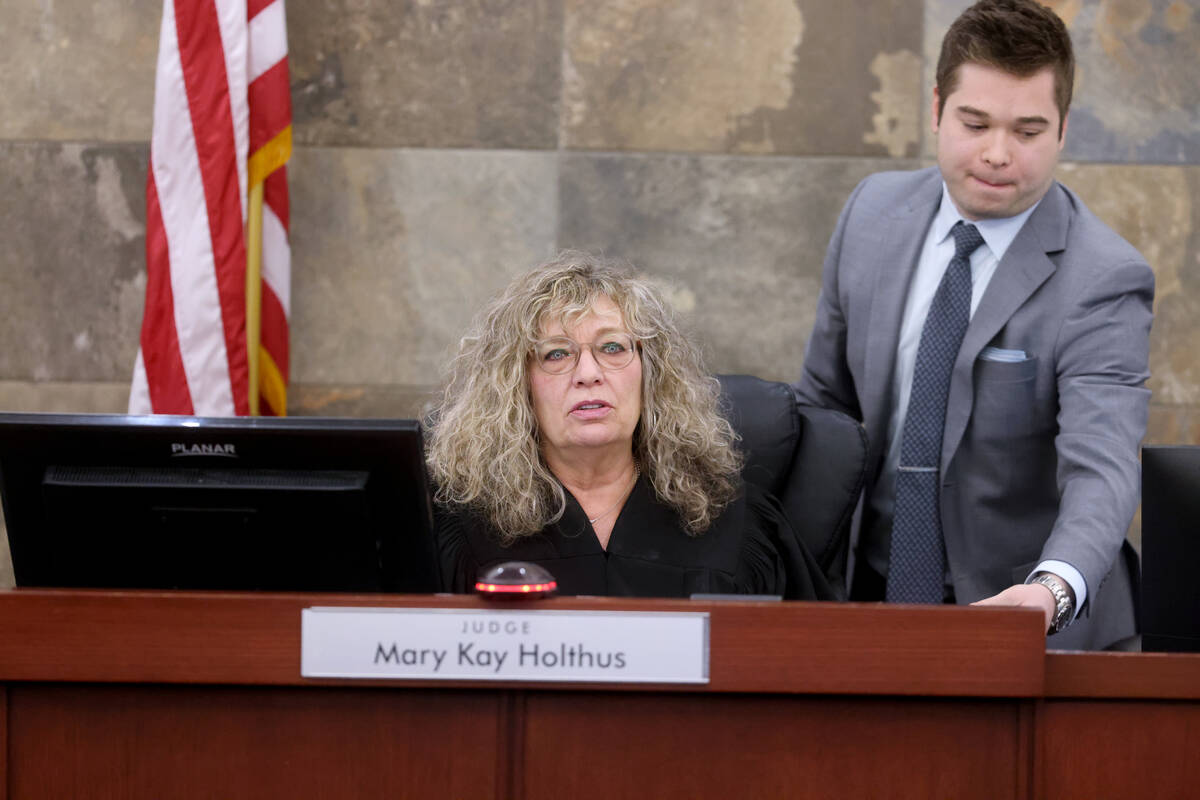 District Judge Mary Kay Holthus presides in court at the Regional Justice Center in Las Vegas o ...