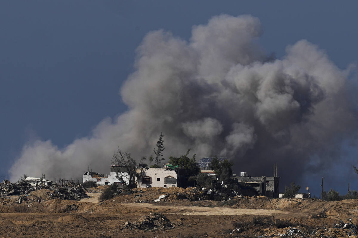 Smoke rises following an Israeli bombardment in the Gaza Strip, as seen from southern Israel, S ...