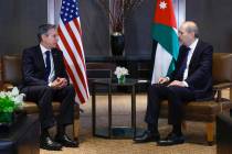 U.S. Secretary of State Antony Blinken, left, meets with Jordanian Foreign Minister Ayman Safad ...