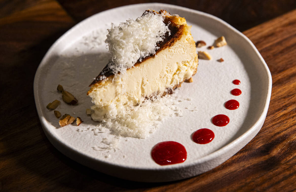 Basque cheesecake is pictured at Casa de Raku, a tapas bar, on Tuesday, Jan. 9, 2024, in Las Ve ...