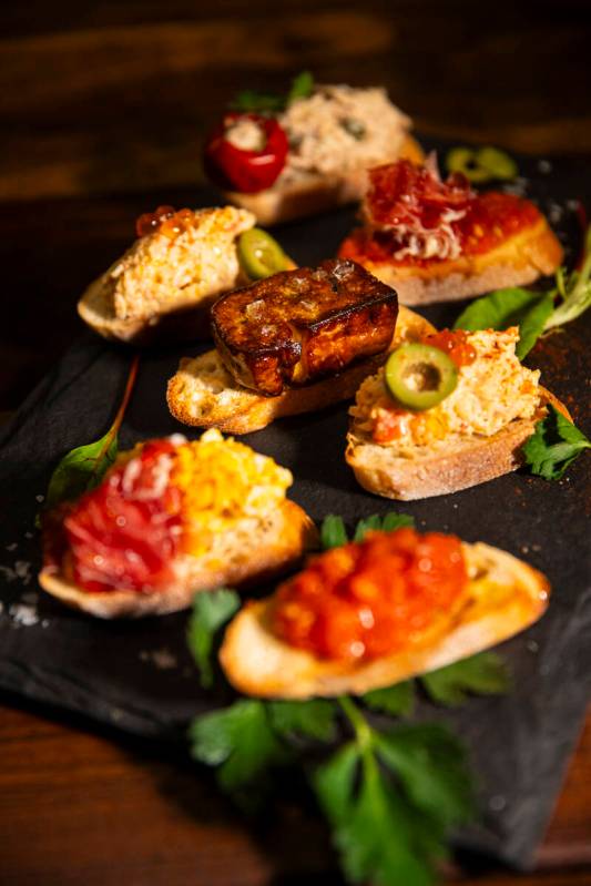 A variety of pintxos are pictured at Casa de Raku, a tapas bar, on Tuesday, Jan. 9, 2024, in La ...