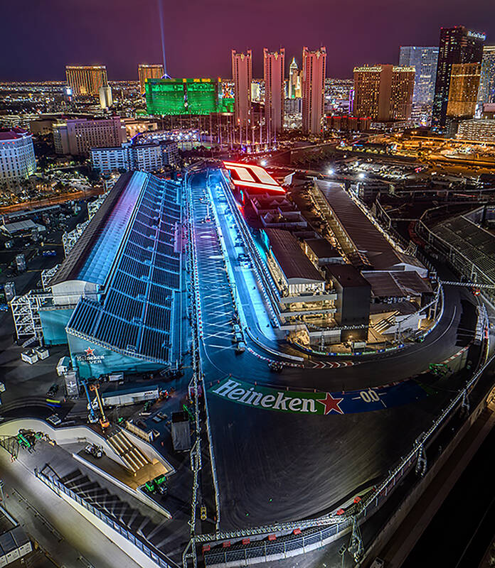 The completed Formula 1 pit building in Las Vegas is shown in this tweet from Formula 1 on Nov. ...