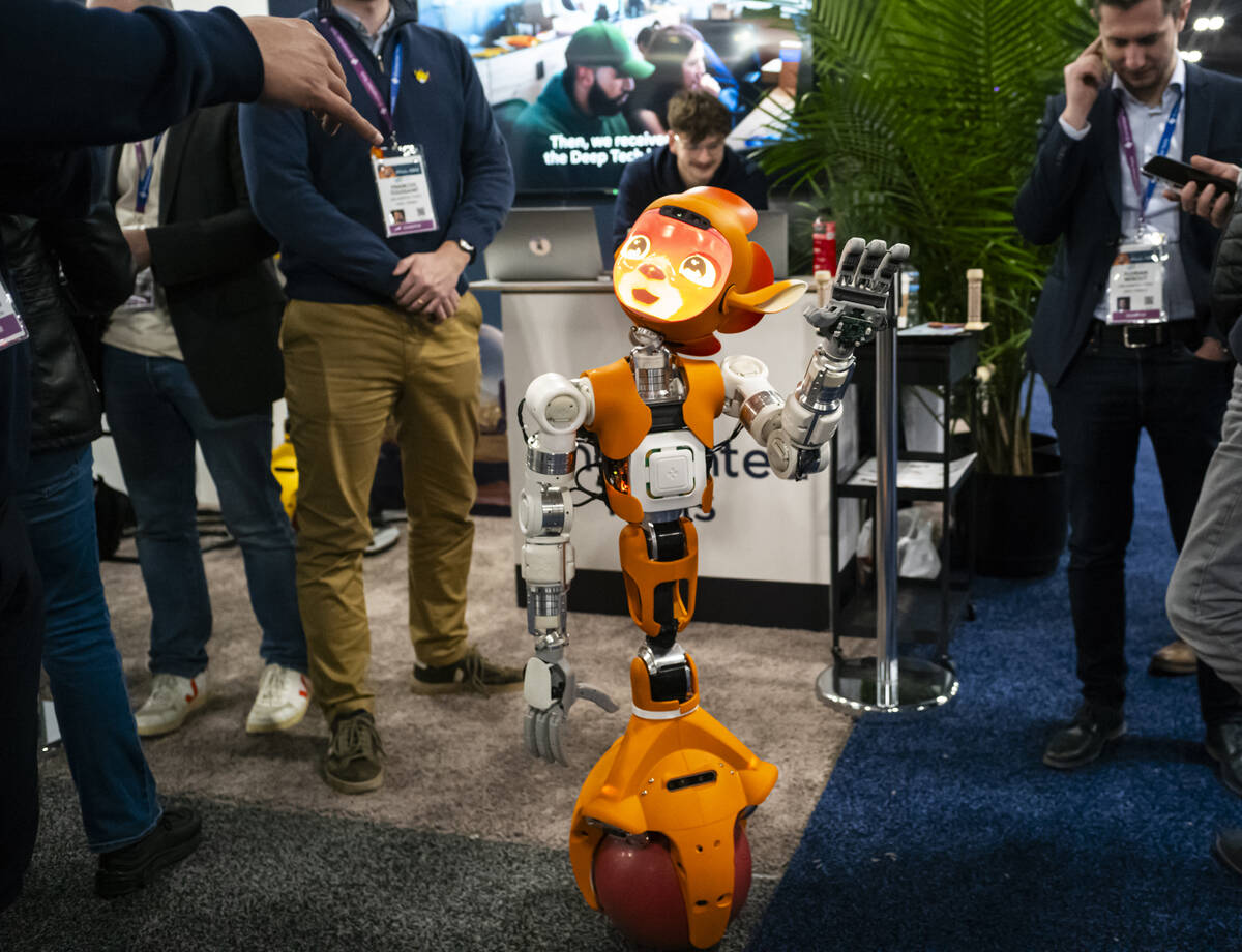Miroka, a character robot from Enchanted Tools, greets attendees during the first day of CES at ...