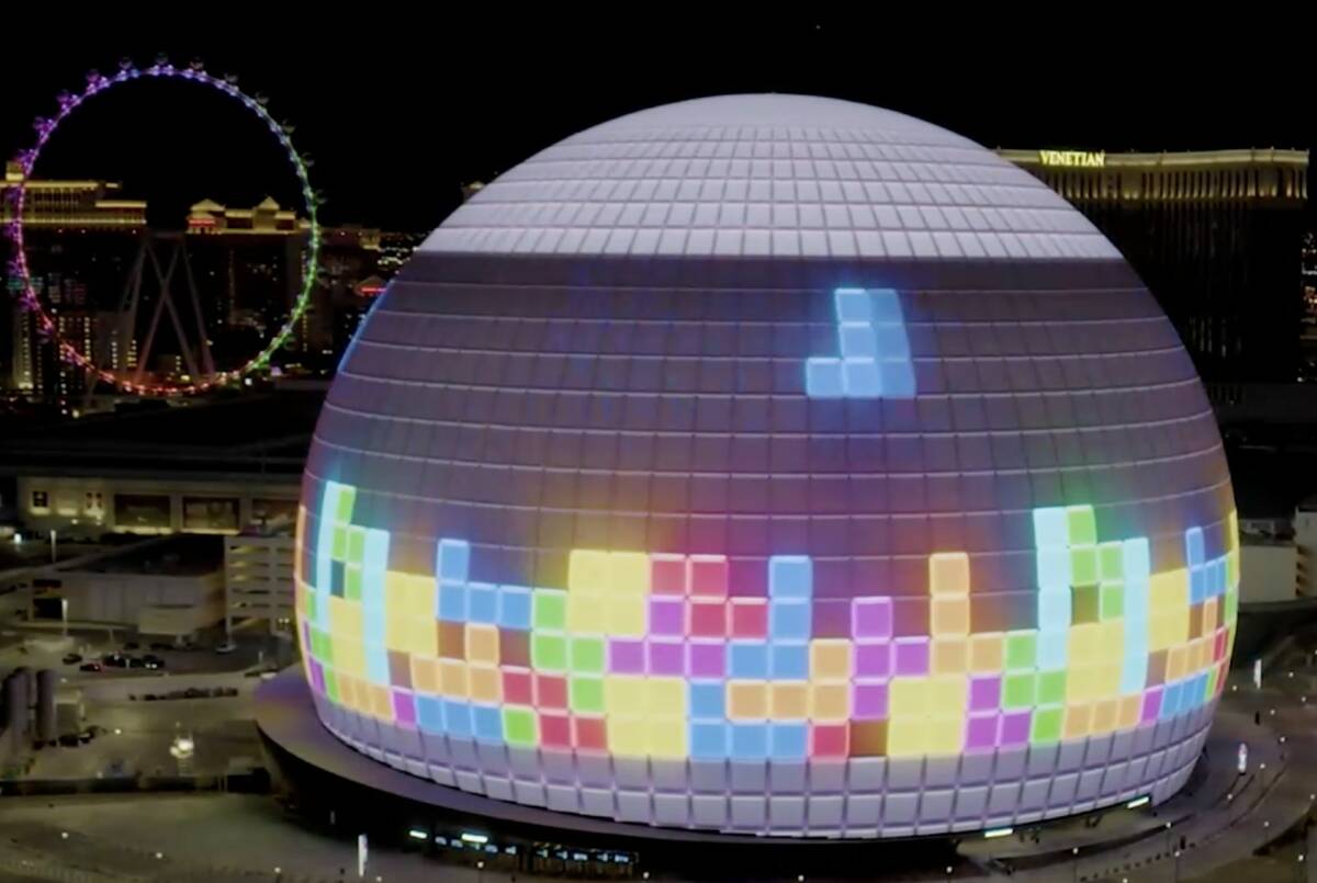 Sphere in Las Vegas turns into giant game of Tetris during CES (Credit Sphere Entertainment)