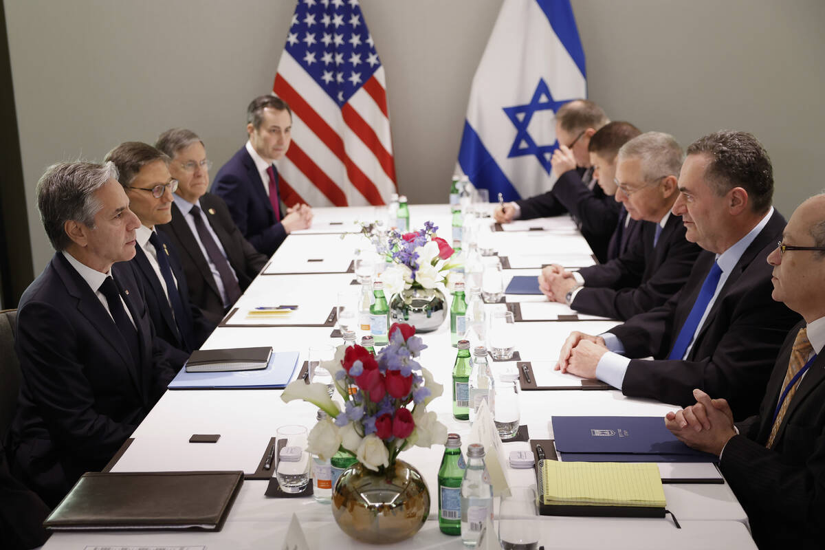 U.S. Secretary of State Antony Blinken, left, attends a meeting with Israel's Foreign Minister ...