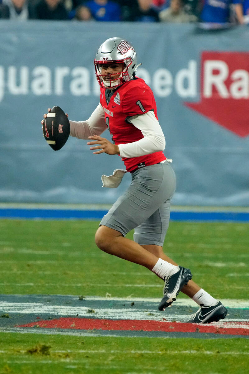 UNLV quarterback Jayden Maiava (1) during the first half of the Guaranteed Rate Bowl NCAA colle ...
