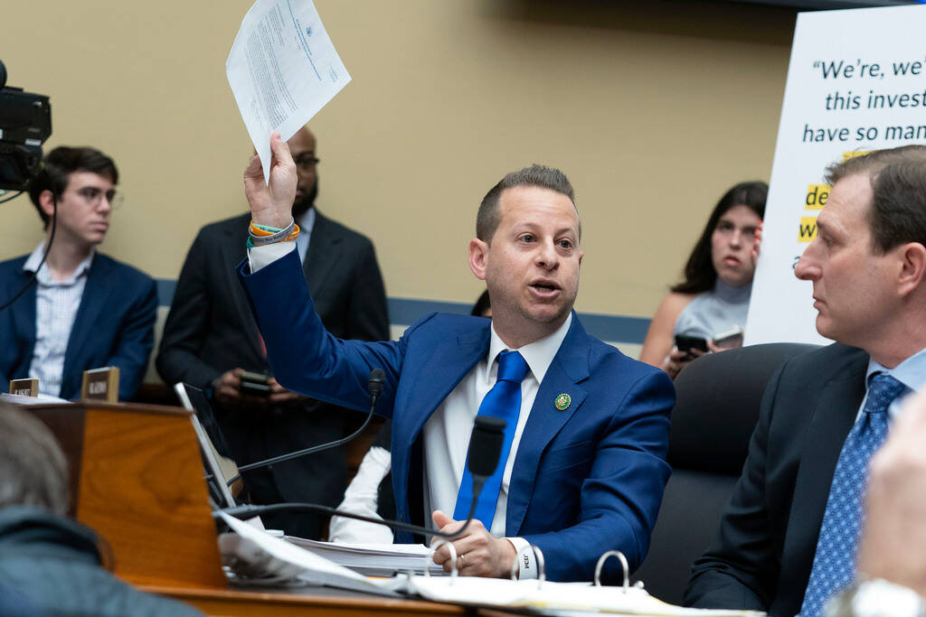 Rep. Jared Moskowitz, D-Fla., speaks at the House Committee on Oversight and Accountability hea ...