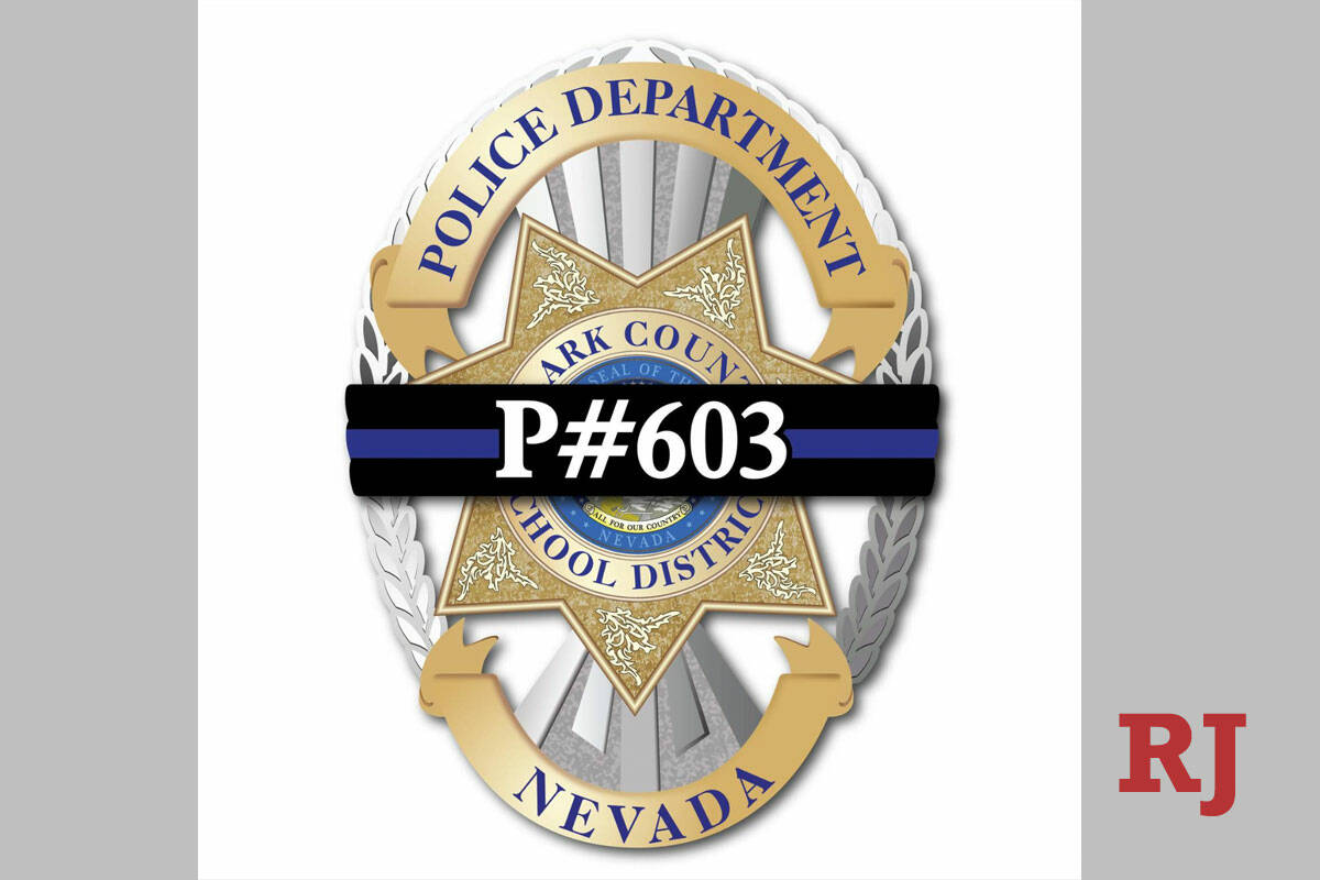 Clark County School District Police Department shared an image of the badge number of Officer A ...