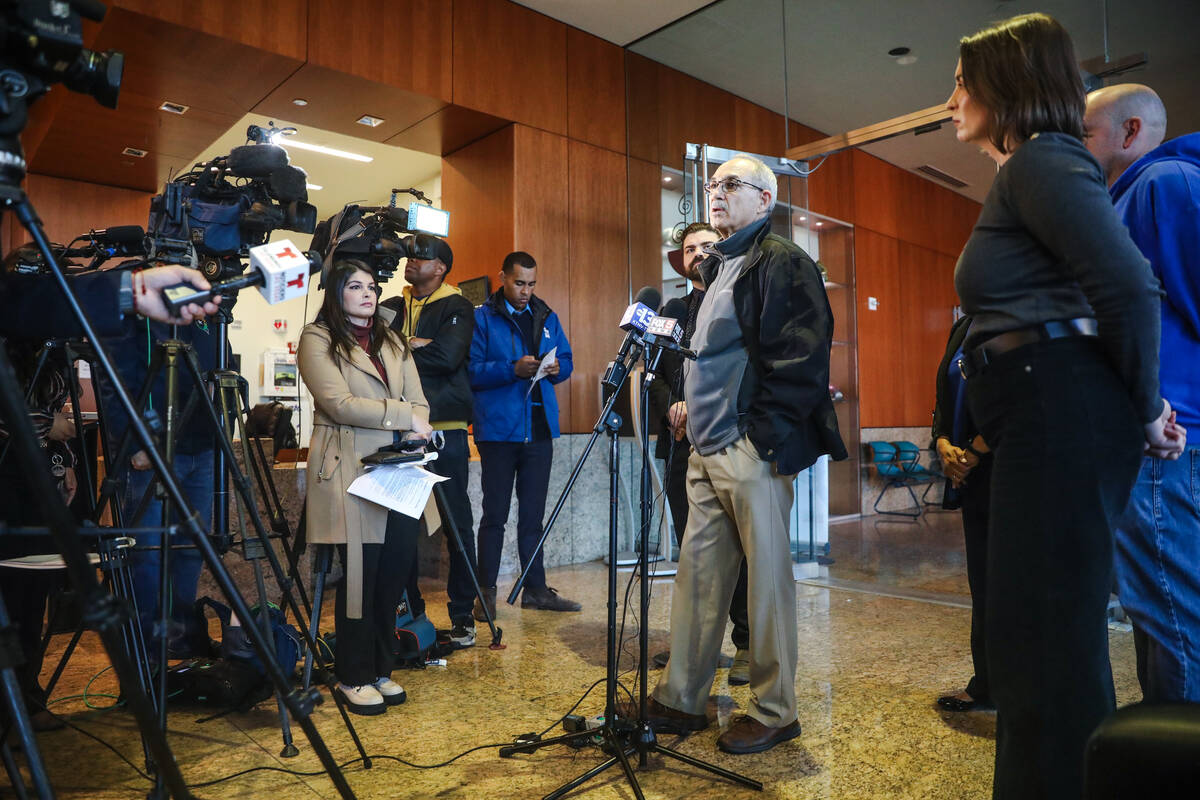 John Vellardita, executive director of the Clark County Education Association, addresses media ...