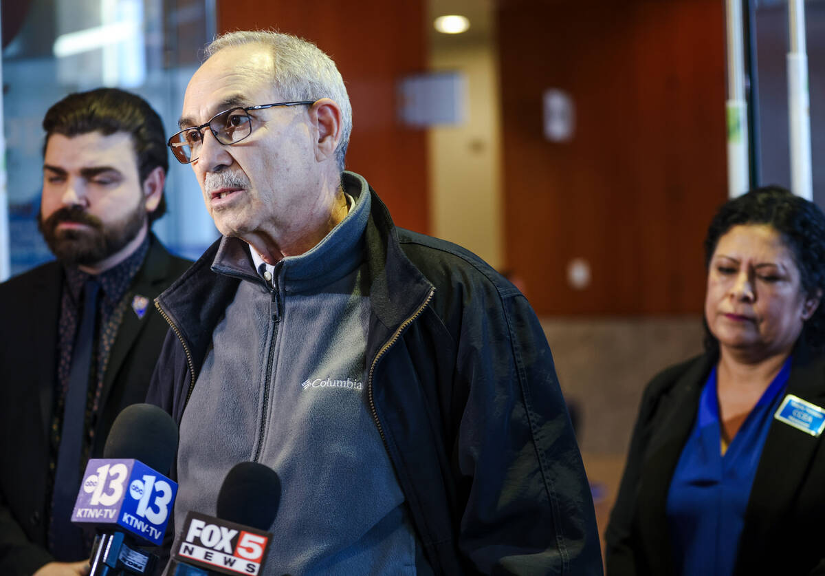 John Vellardita, executive director of the Clark County Education Association, addresses media ...