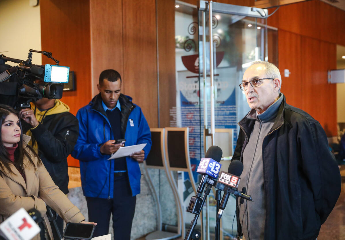 John Vellardita, executive director of the Clark County Education Association, addresses media ...