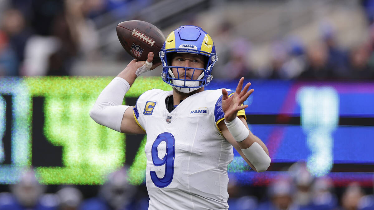 Los Angeles Rams quarterback Matthew Stafford (9) throws during the second half an NFL football ...