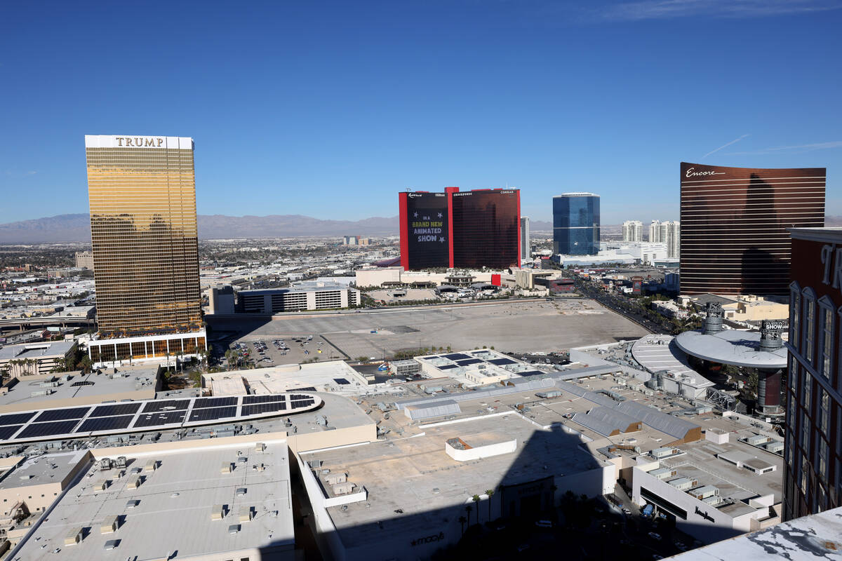 The roof of the Fashion Show mall on the north Strip is seen from roof of Treasure Island in La ...