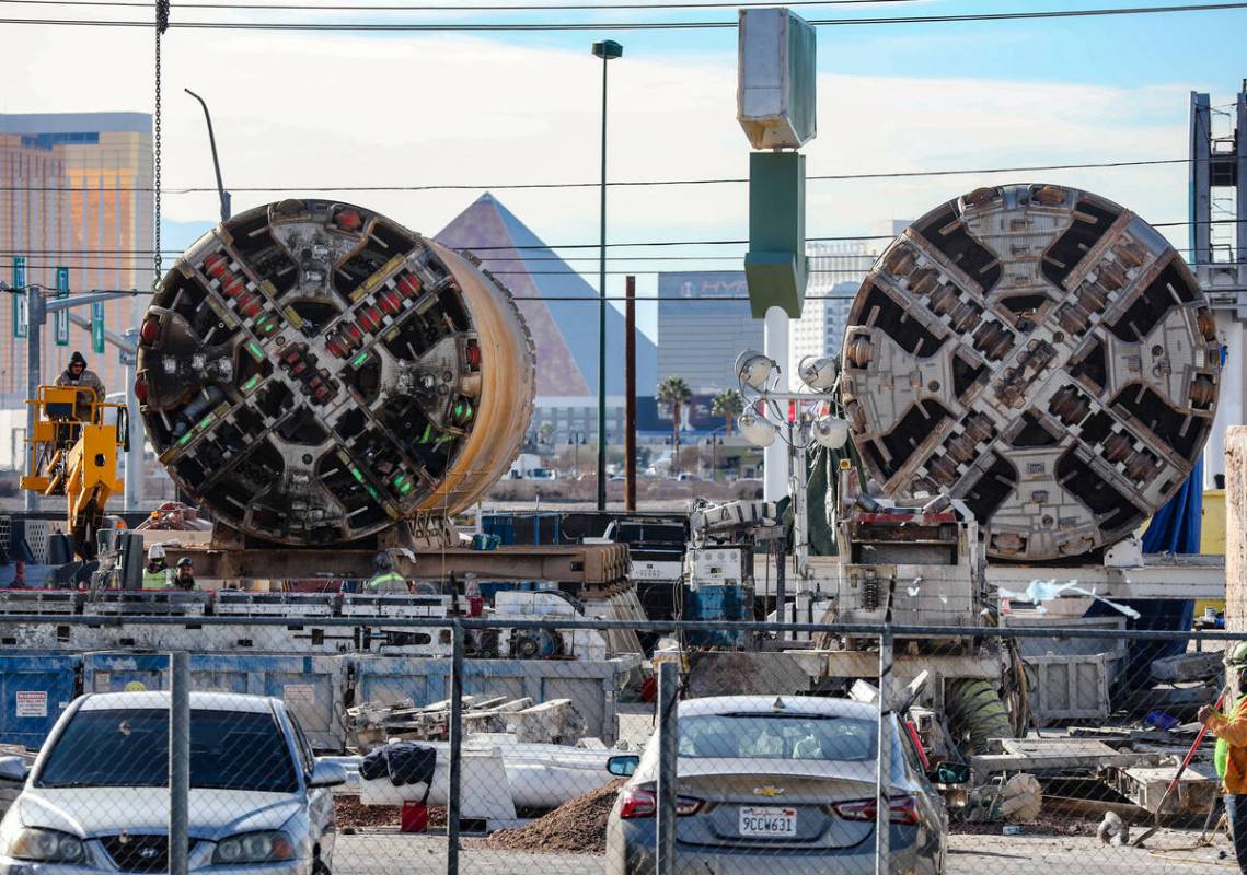 Two boring machines on land the Boring Company recently purchased across from UNLV for a planne ...