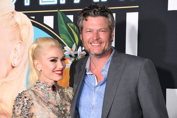 Gwen Stefani and Blake Shelton arrive on the red carpet for her new residency at Planet Hollywo ...