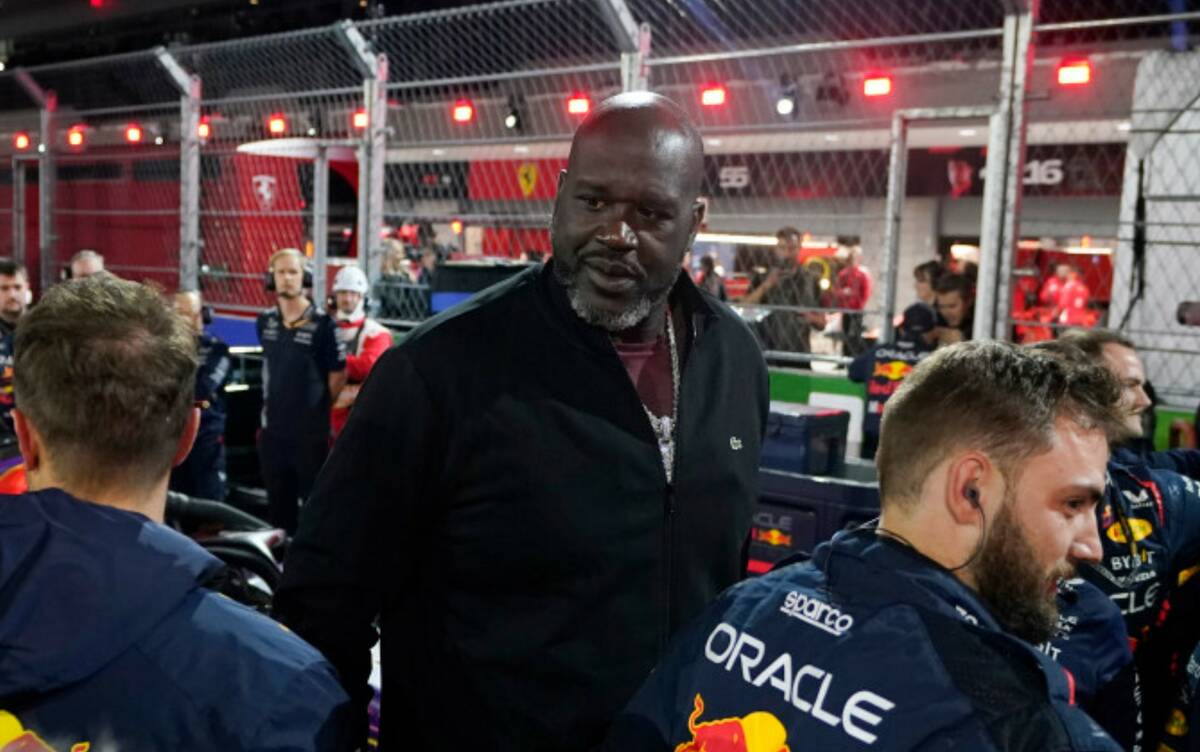 Shaquille O'Neal attends the Formula One Las Vegas Grand Prix auto race, Saturday, Nov. 18, 202 ...