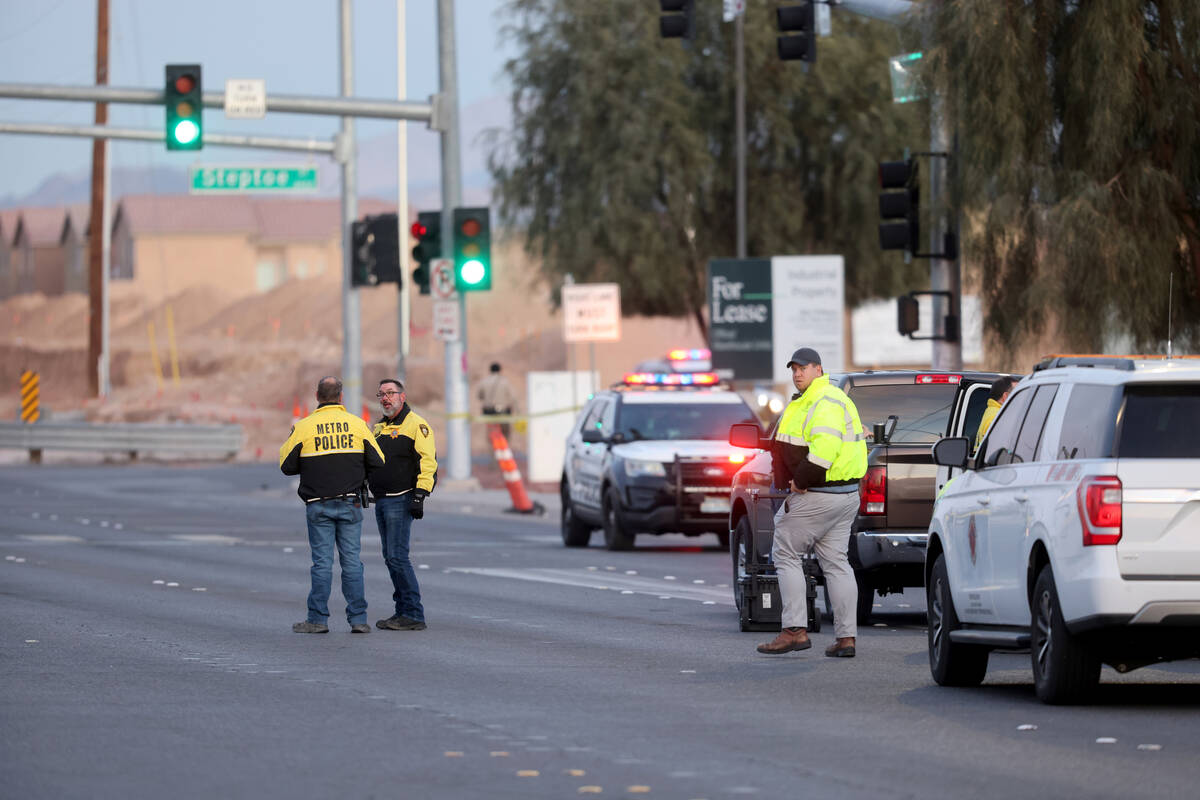 Police investigate a fatal crash involving a motorcycle and a RTC bus at Tropicana Avenue and J ...