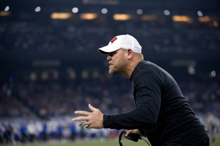 UNLV Rebels head coach Barry Odom shouts from the sidelines during the second half of the Guara ...