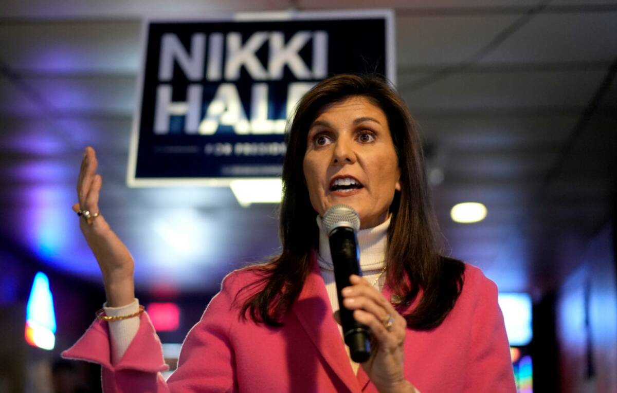 Nikki Haley speaks during a campaign event at PB's Pub in Newton, Iowa, Monday, Jan. 15, 2024. ...