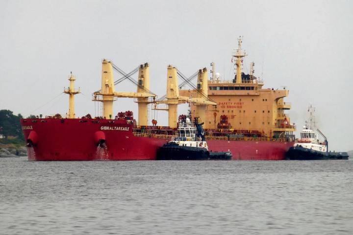 The bulk carrier Gibraltar Eagle is seen off Kristiansand, Norway, June 29, 2023. Houthi rebels ...