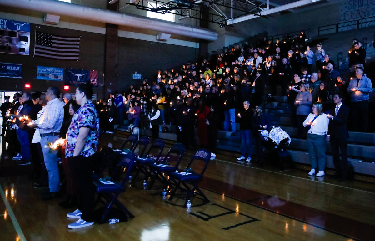 A vigil for CCSD Police Officer Andrew Craft, who recently died of a medical episode, is held o ...